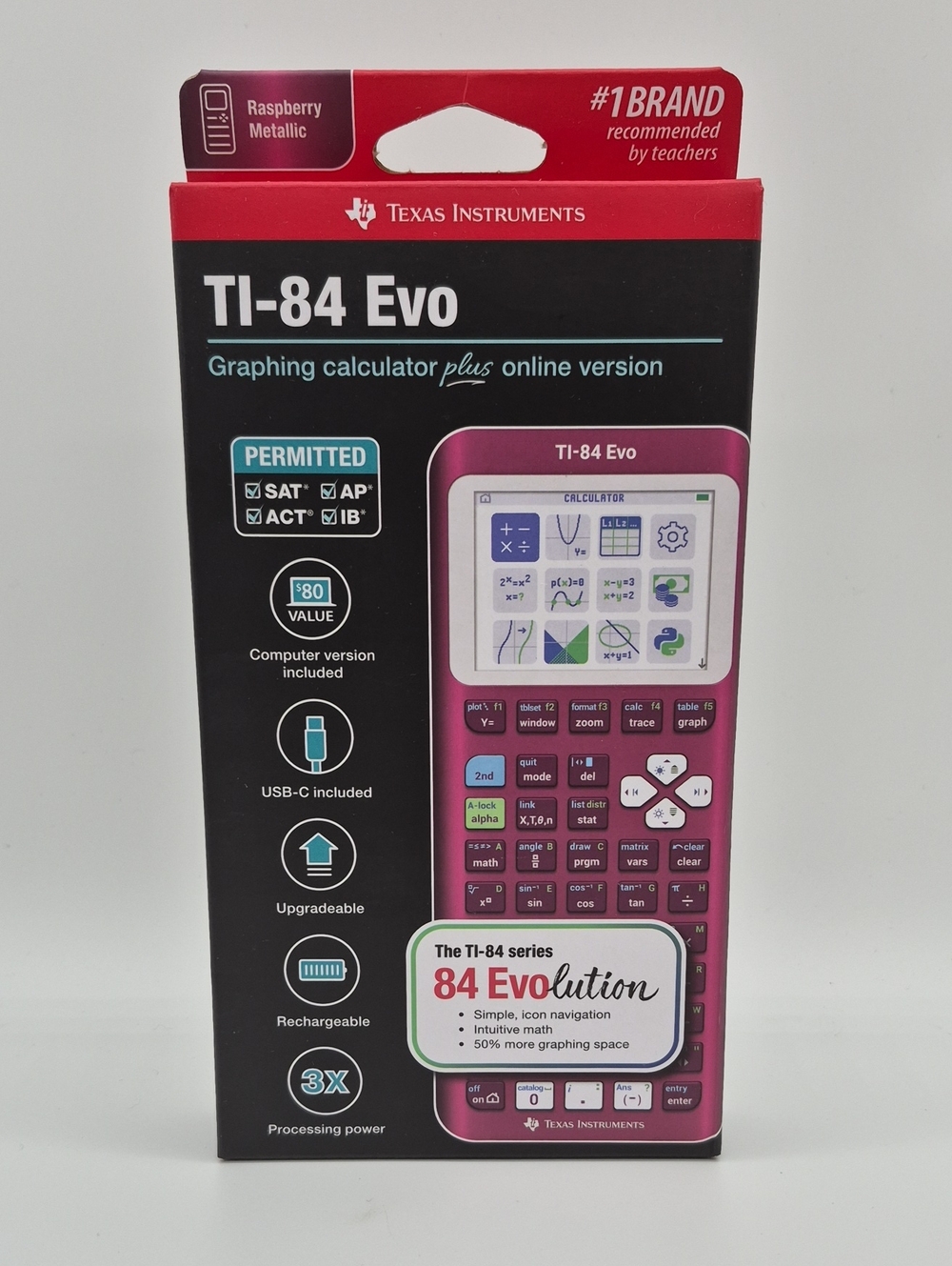 Texas Instruments TI-84 Evo Raspberry Metallic Graphing Calculator New